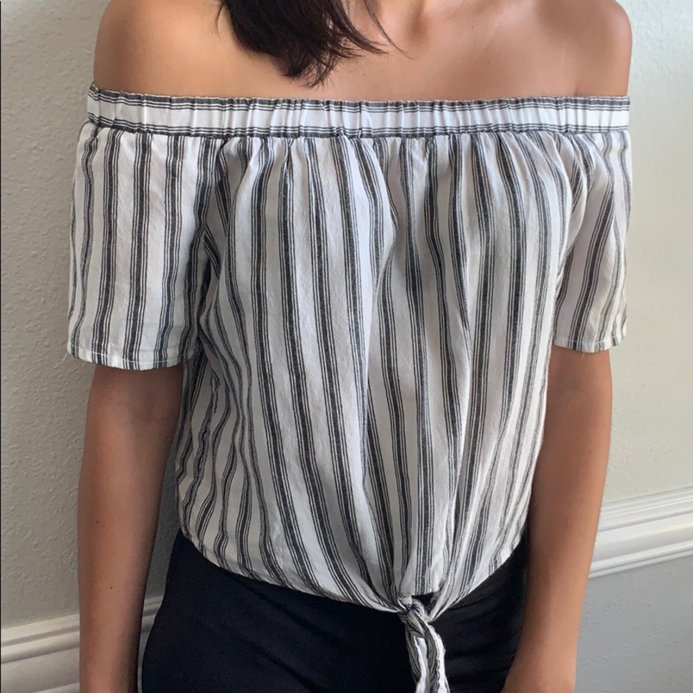 Striped black and white off the shoulder Top
